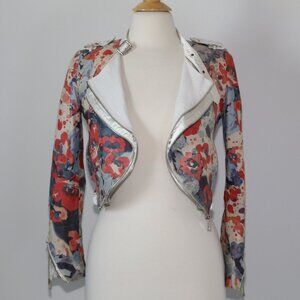 Rare Vtg Montafeel Floral Print Genuine Lamb Leather Cropped Jacket Super Soft